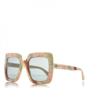GUCCI 
Square Frame Stripe Glitter GG0328S Sunglasses Ivory Multicolor